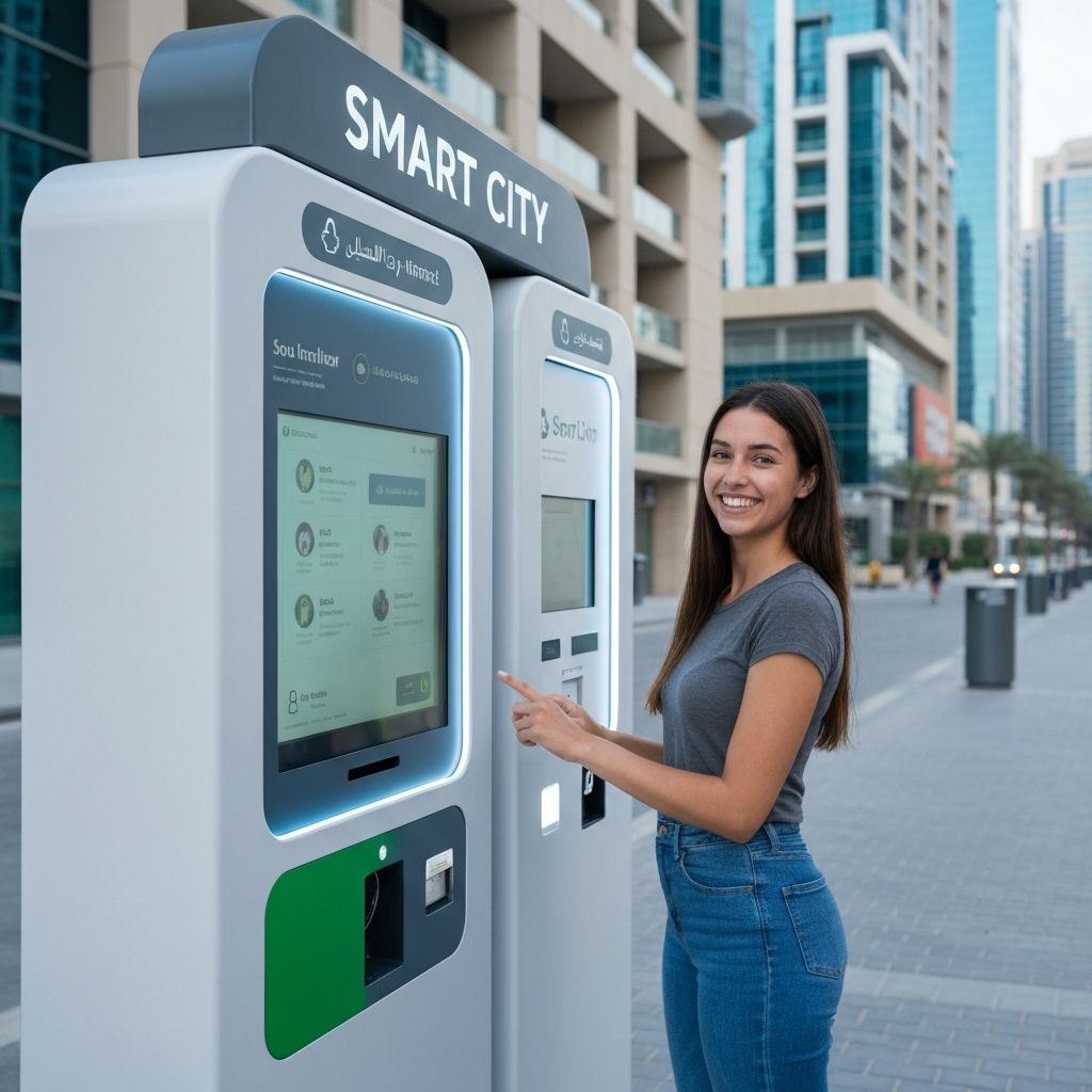 Estação de reciclagem inteligente em Dubai com interface digital