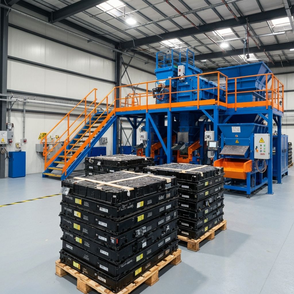 Pilha de baterias de lítio em centro de reciclagem especializado